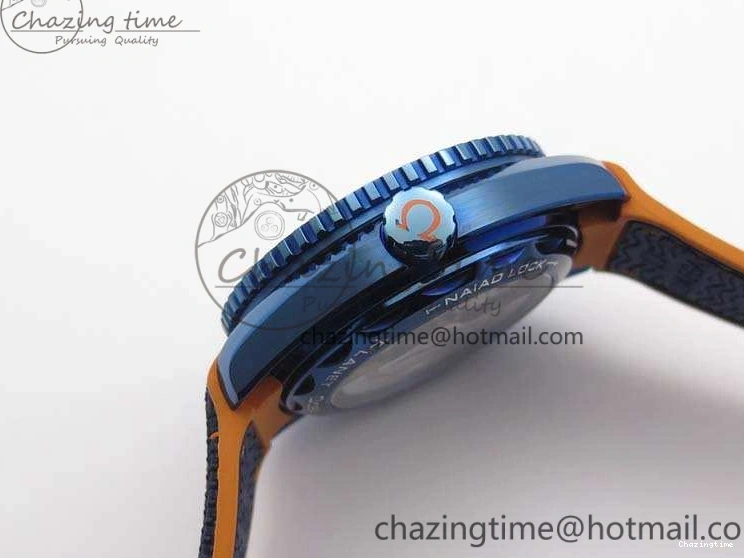 1219 Unique Planet Ocean 45mm GMT Blue DLC Black OMF Best Edition Blue Dial On Blue Gummy Strap A 8123